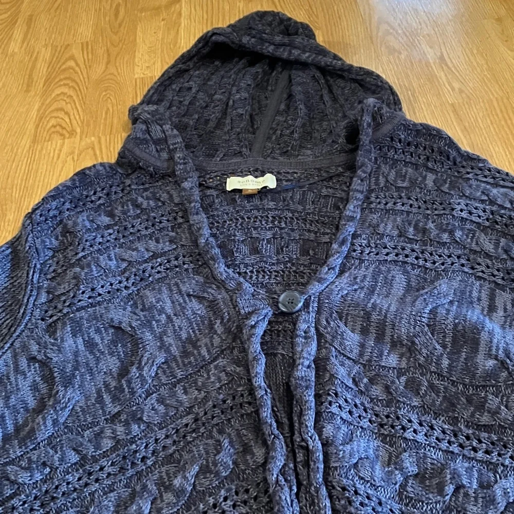 Sonoma Women’s Cable Knit Hooded 1 button Blue/Grey XL Longsleeve Cardigan